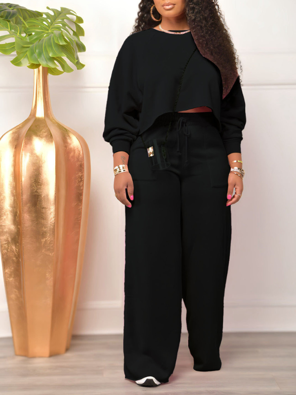 Raw-cut Top & Wide-Leg Pants Set