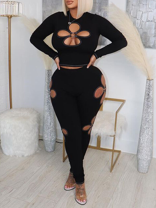 Solid Cutout Top & Pants Set