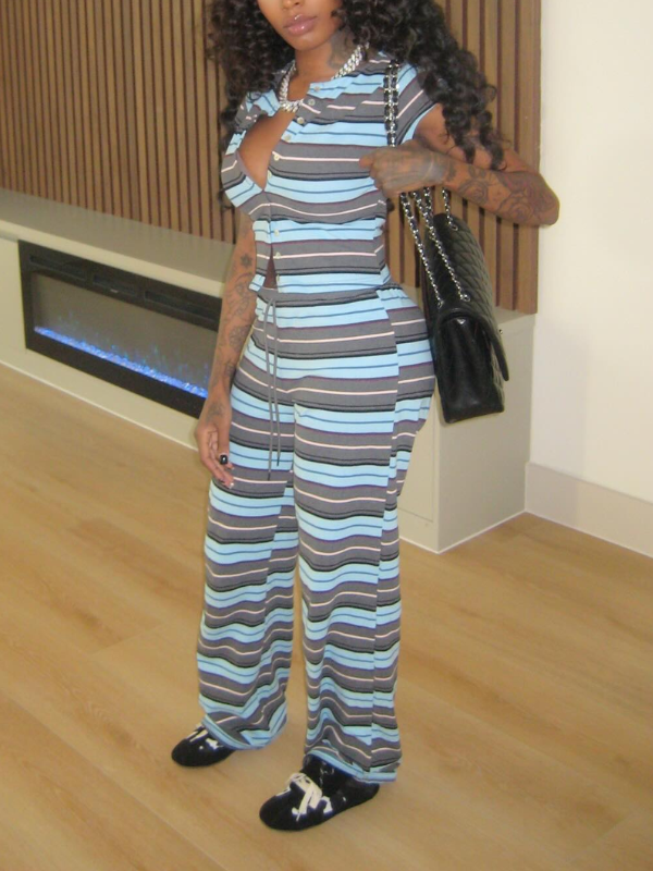 Stripe Shirt & Wide-Leg Pants Set