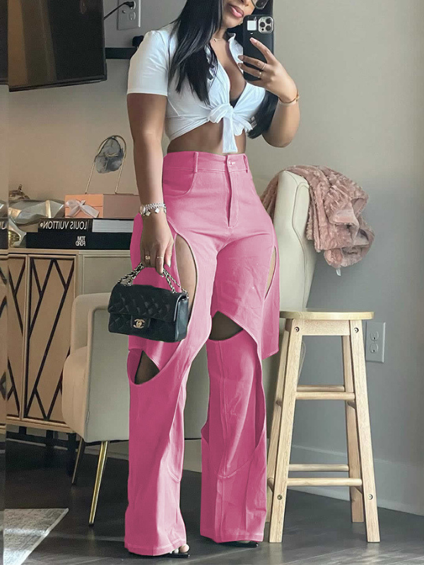 Solid Cutout Pants