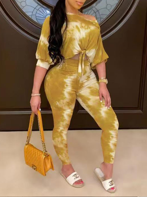 Printed Boat-Neck Top & Pants Set