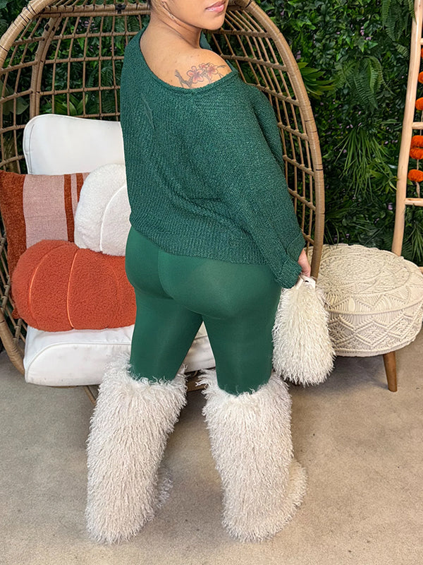 Knit V-Neck Top & Skinny Pants Set