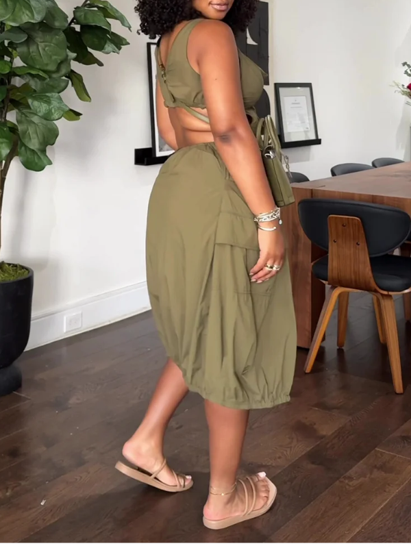 Sleeveless Cutout Cargo Dress