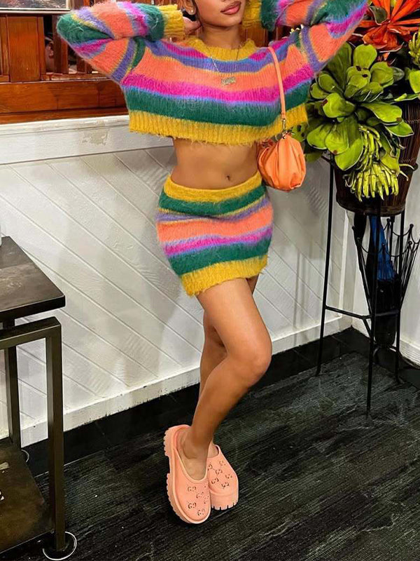 Stripe Sweater & Skirt Set