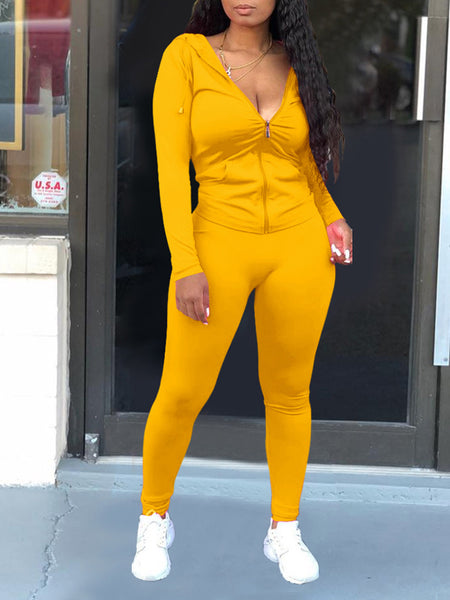 Morchique Solid Zip Hoodie & Pants Set