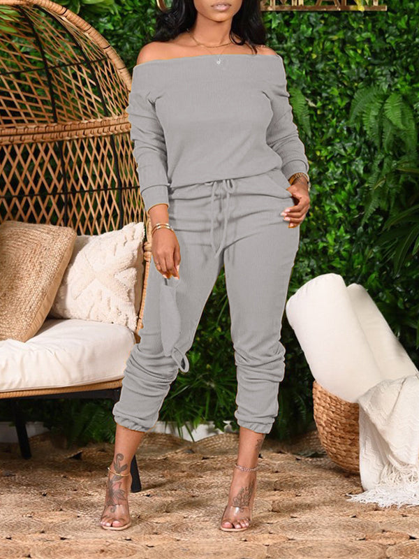 Morchique Solid Off-Shoulder Top & Jogger Pants Set