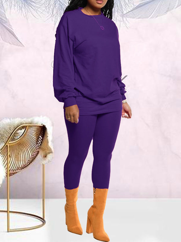 Morchique Solid Sweatshirt & Leggings Set