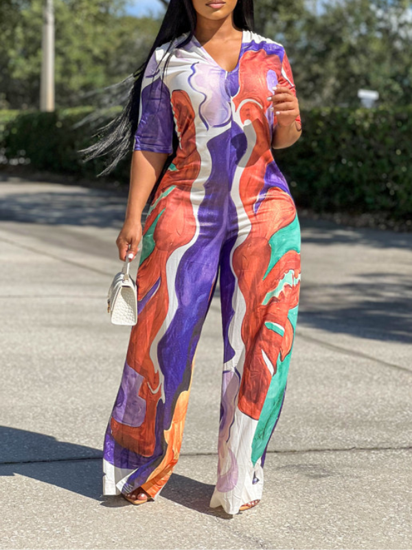 Printed V-Neck Jumpsuit