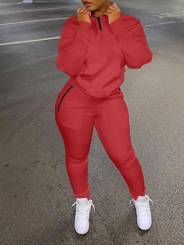 Morchique Solid Zip Sweatshirt & Pants Set