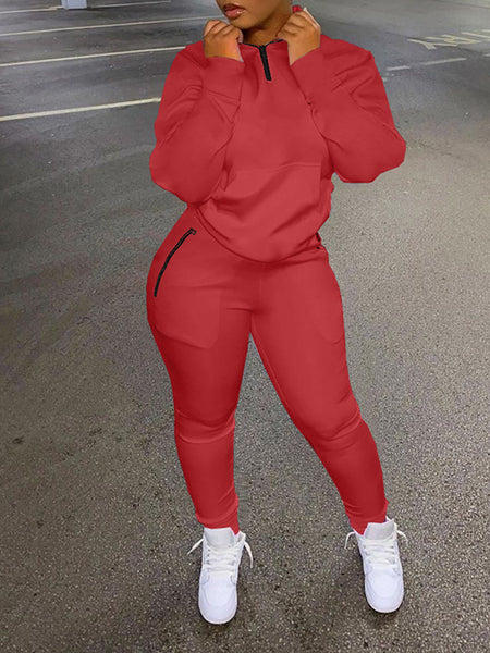 Morchique Solid Zip Sweatshirt & Pants Set