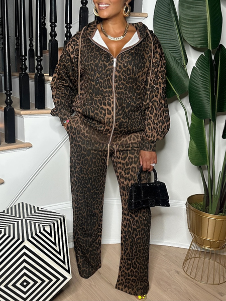 Leopard Zip Hoodie & Pants Set