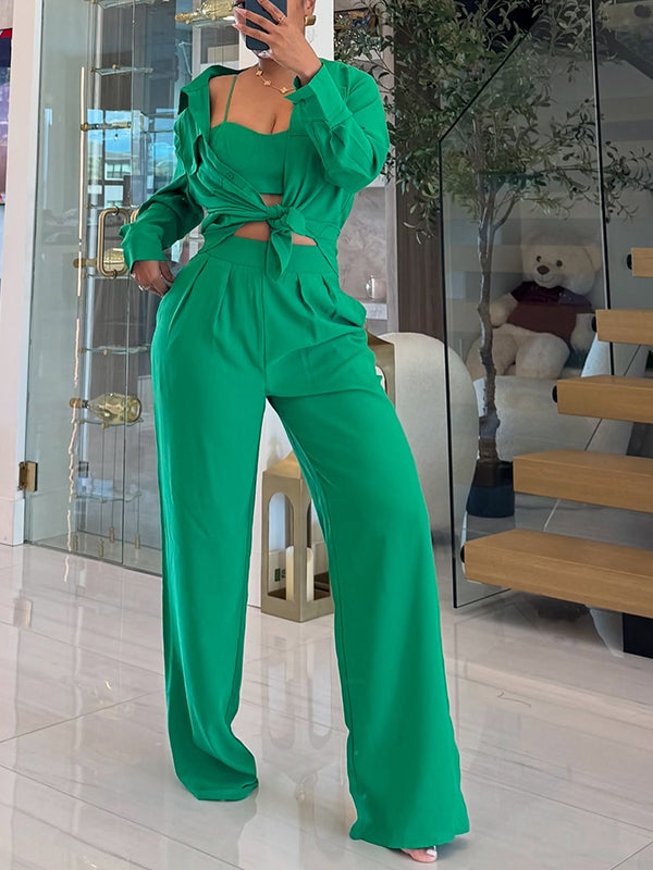 Solid Shirt Three-Piece Set