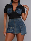 Denim-Combo Zip-Front Dress