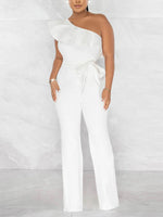 One-Shoulder Ruffle Tied Jumpsuit