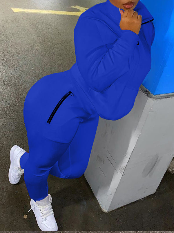 Morchique Solid Zip Sweatshirt & Pants Set