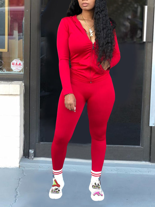 Morchique Solid Zip Hoodie & Pants Set