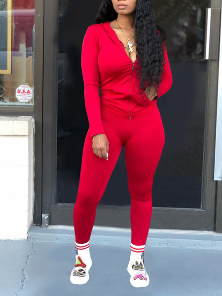 Morchique Solid Zip Hoodie & Pants Set