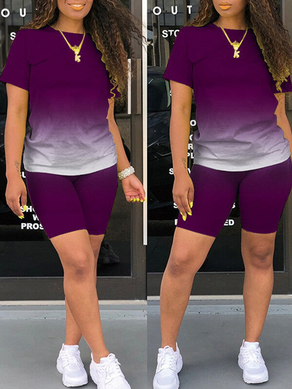 Ombre Tee & Biker Shorts Set