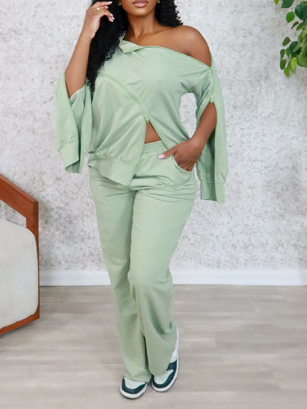 Solid Zip Top & Pants Set