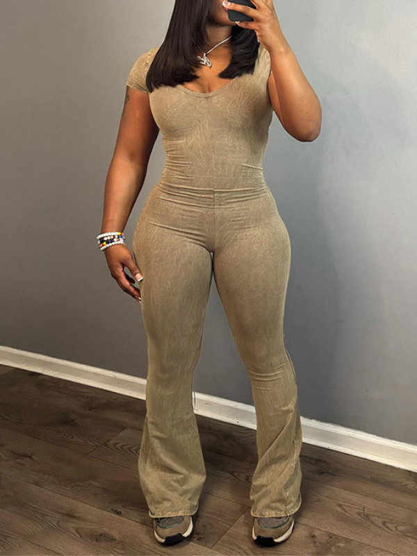 Scoop-Neck Flared Jumpsuit