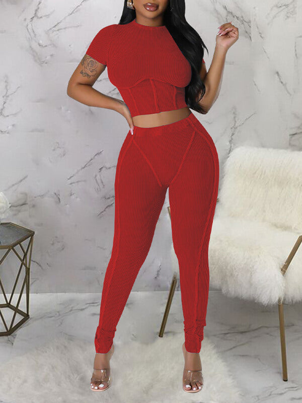 Morchique Ribbed Crop Top & Pants Set