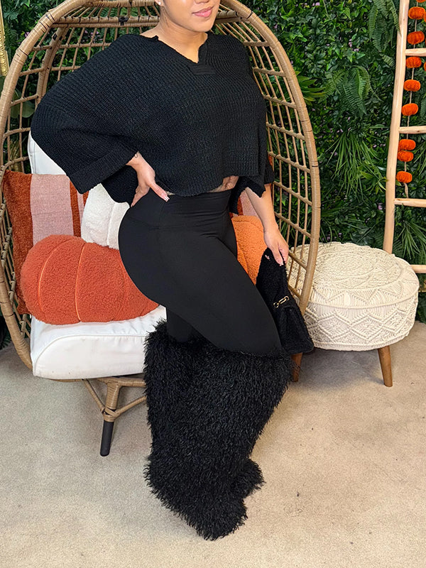 Knit V-Neck Top & Skinny Pants Set