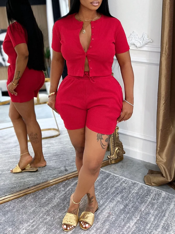 Buttoned Up Shorts Set