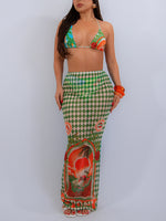 Printed Bikini & Sheer Skirt Set