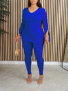 Ribbed V-Neck Top & Pants Set
