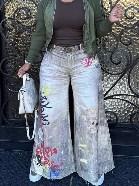 Printed Wide-Leg Pants