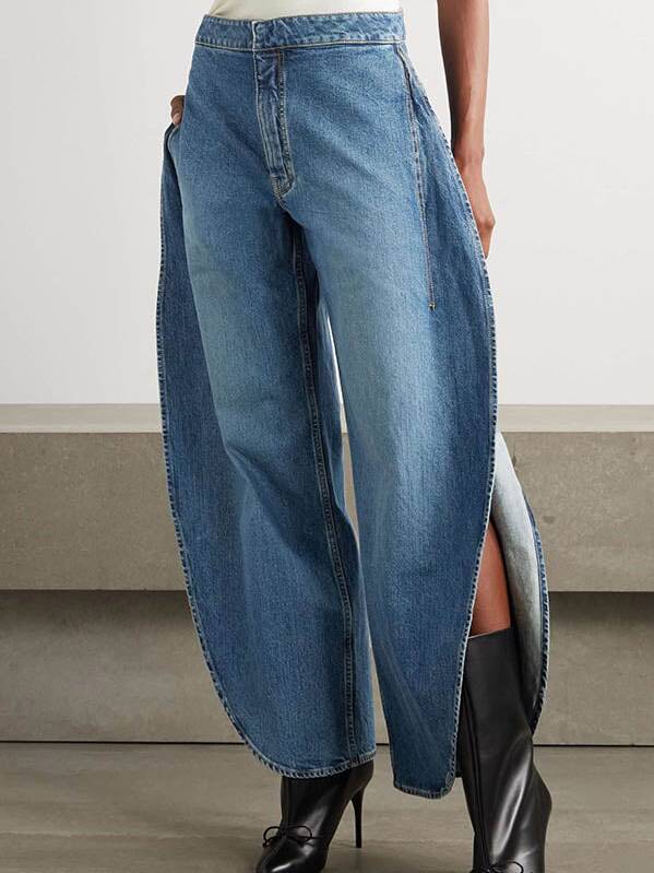 Barrel Shape Slit Jeans