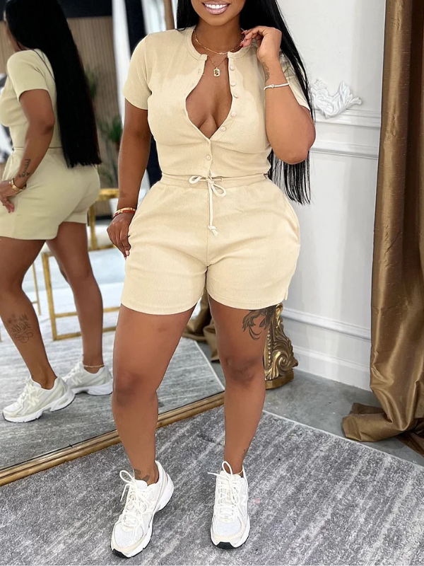 Buttoned Up Shorts Set