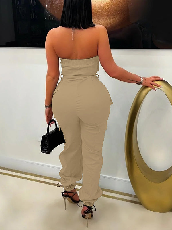 Strapless Tied Cargo Jumpsuit