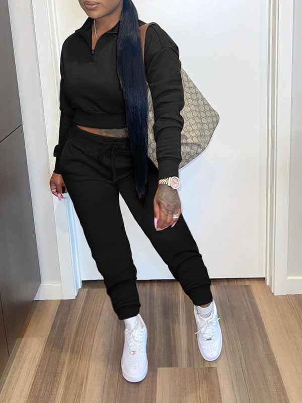 Solid Zip Sweatshirt & Pants Set