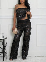 Sequin Fringe Tube Top & Pants Set