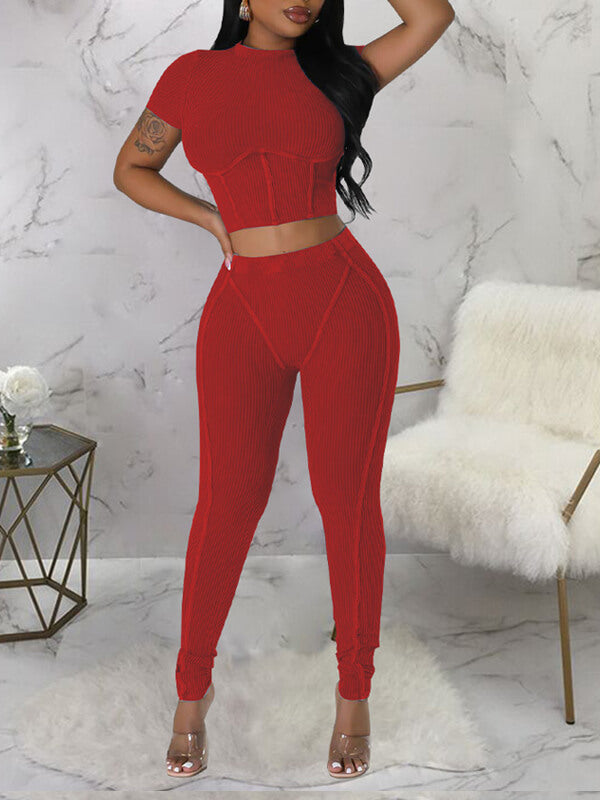 Morchique Ribbed Crop Top & Pants Set