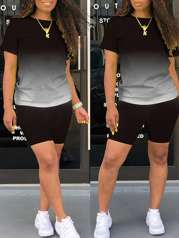 Ombre Tee & Biker Shorts Set