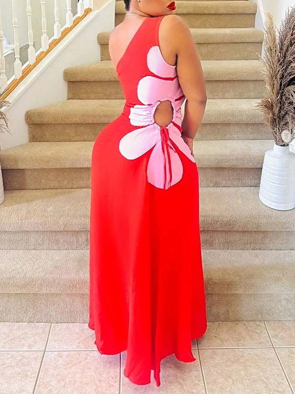 One Shoulder Print Ruched Dress