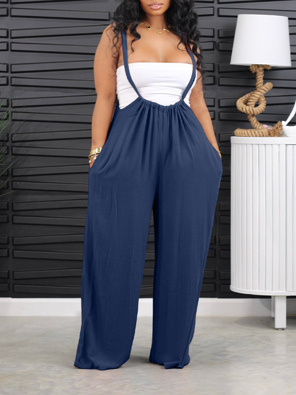 Solid Wide-Leg Overalls