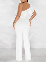 One-Shoulder Ruffle Tied Jumpsuit