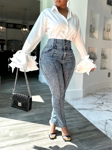 Solid Sleeve Ruffled Shirt