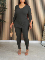 Ribbed V-Neck Top & Pants Set