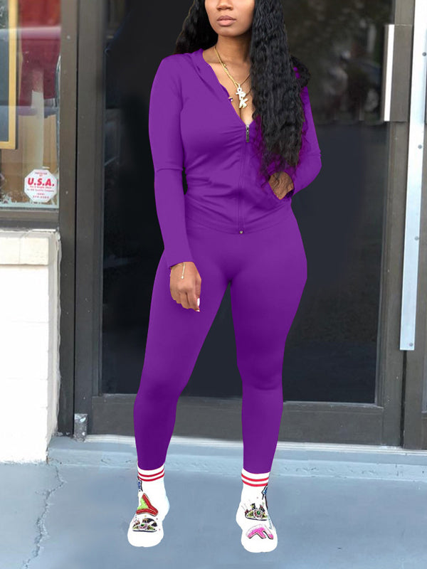 Morchique Solid Zip Hoodie & Pants Set