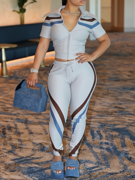 Stripe Zip-Front Jacket & Pants Set