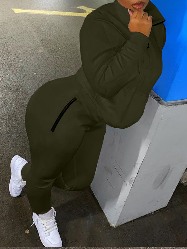 Morchique Solid Zip Sweatshirt & Pants Set