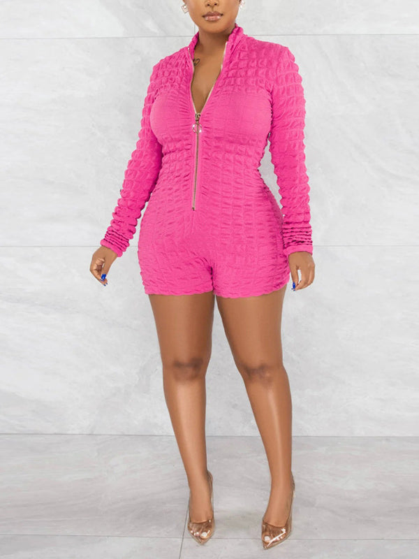 Zip-Front Textured Romper