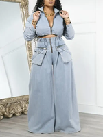 Denim Jacket & Wide-Leg Pants Set