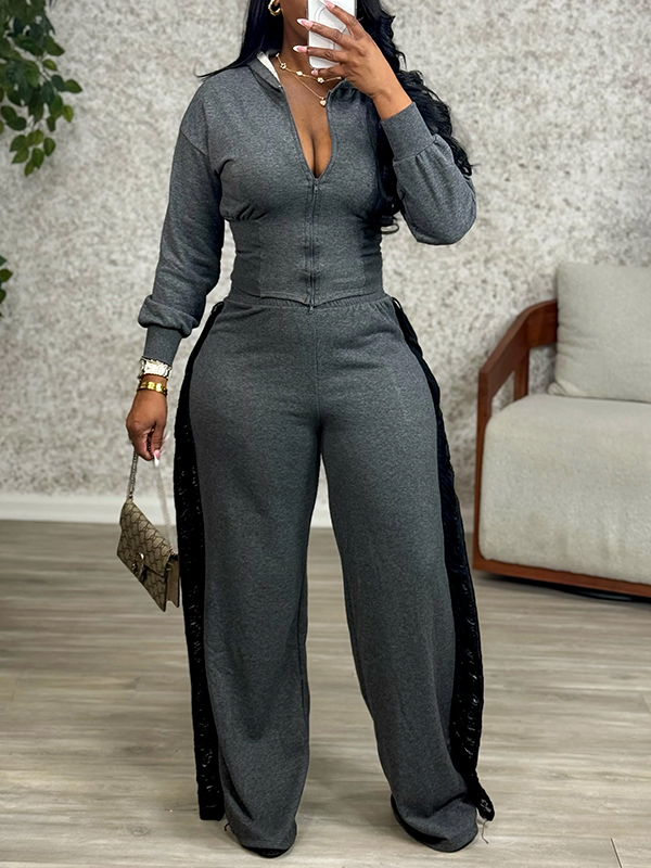 Zip-Front Hoodie & Fringe Pants Set