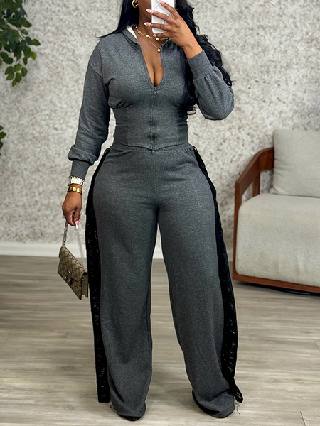 Zip-Front Hoodie & Fringe Pants Set