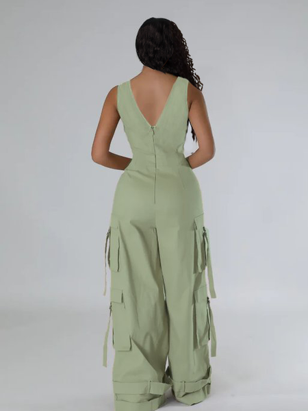 Morchique V-Neck Sleeveless Cargo Wide-Leg Jumpsuit
